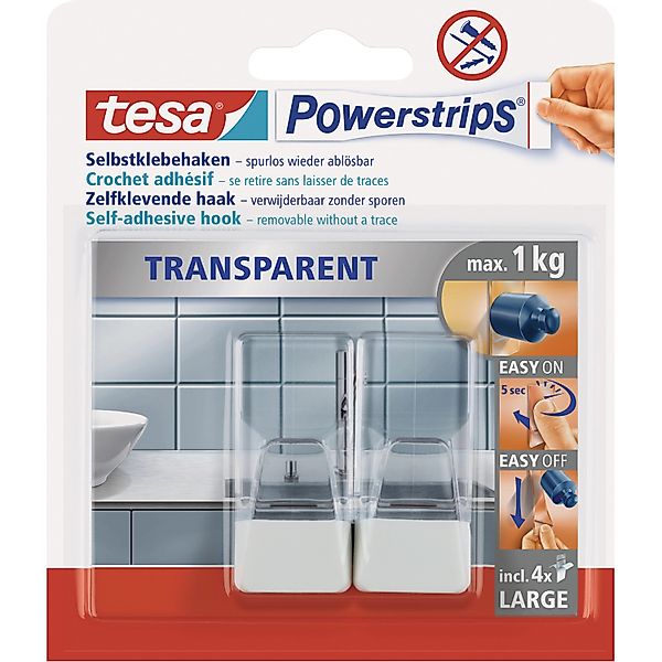 Tesa Powerstrips Haken Transparent-Weiß 2 Stück günstig online kaufen