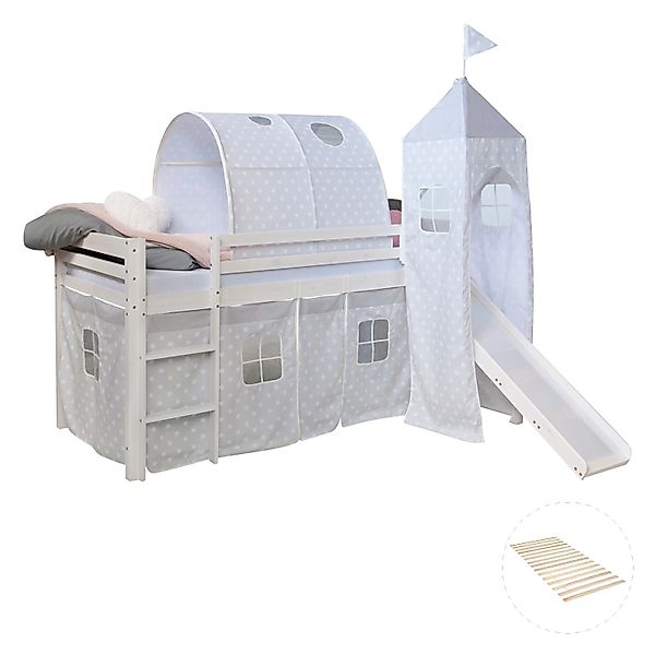Homestyle4u Hochbett 90x200 Weiß mit Lattenrost und Rutsche Tunnel 2770 günstig online kaufen