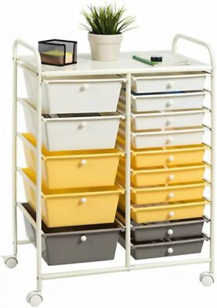 COSTWAY® Rollcontainer rollbar mit 15 Schubladen gelb günstig online kaufen