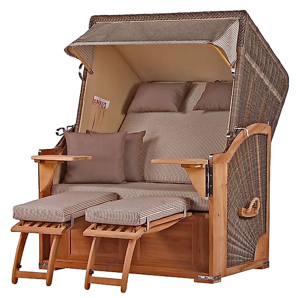bene,iving Strandkorb Komplettset Schaalsee Teak PE grau Modell 510 günstig online kaufen