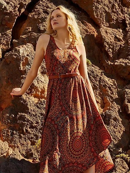 Apricot Sommerkleid mit Ornament-Druck, asymmetrisch günstig online kaufen