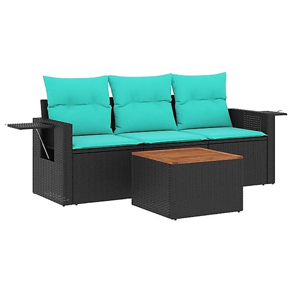 vidaXL 4-Tlg Gartensofa-Set mit Kissen Schwarzes Polyrattan 3224433 günstig online kaufen