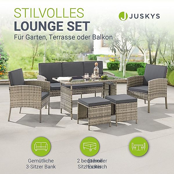 Juskys Gartenlounge-Set Turin, (6-tlg), Polyrattan Sitzgruppe günstig online kaufen