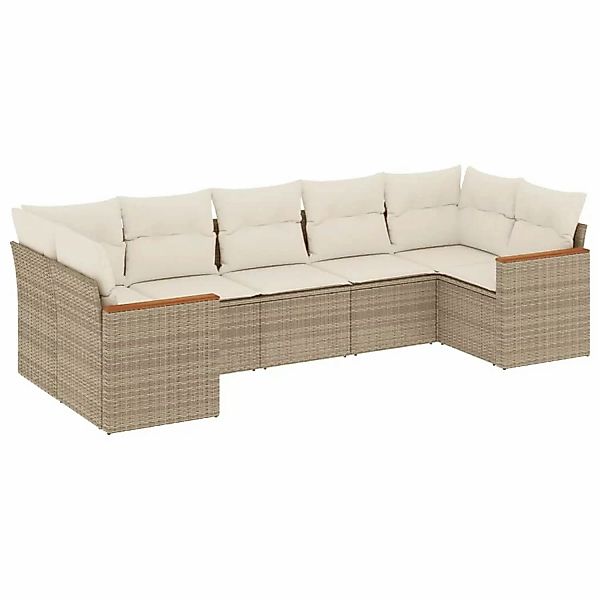 vidaXL 7-Tlg Garten-Sofagarnitur mit Kissen Beige Poly Rattan 3226268 günstig online kaufen