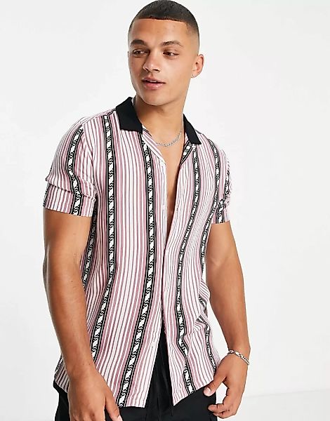 Topman – Hemd in hellem Mahagoni mit Reverskragen und Streifen-Mehrfarbig günstig online kaufen