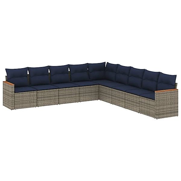 vidaXL 9-Tlg Gartensofa-Set mit Kissen Grau Polyrattan 3226061 günstig online kaufen