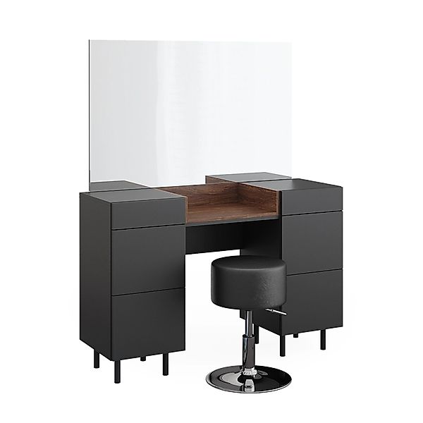 Vicco Schminktisch Anika Anthrazit/Nussbaum 120 cm mit Hocker günstig online kaufen