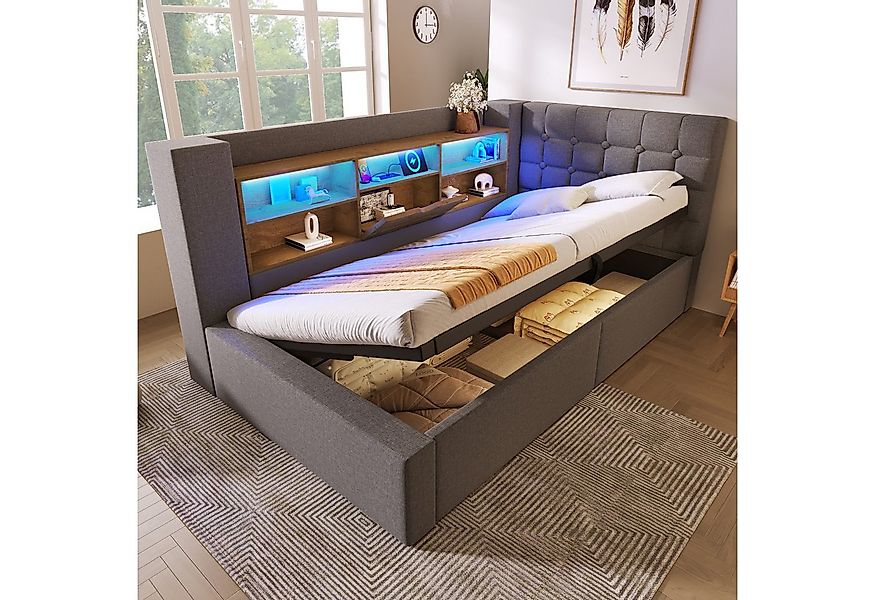 Flieks Daybett, Hydraulisches Polsterbett 90x190cm mit LED-Beleuchtung und günstig online kaufen