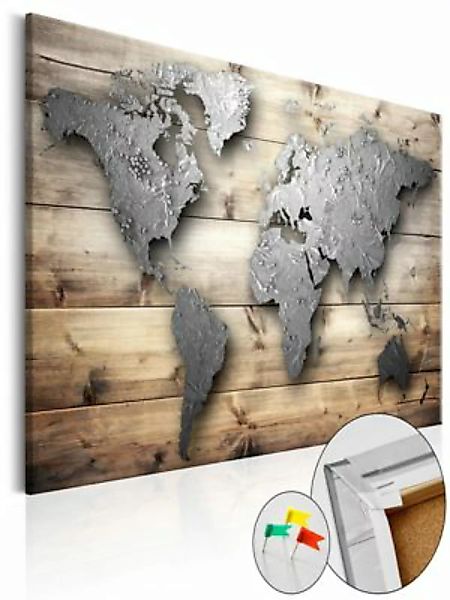 artgeist Pinnwand Bild Silver World [Cork Map] silber-kombi Gr. 90 x 60 günstig online kaufen