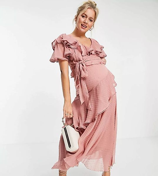 ASOS DESIGN Maternity – Midikleid aus Dobby-Chiffon mit drapiertem Detail u günstig online kaufen