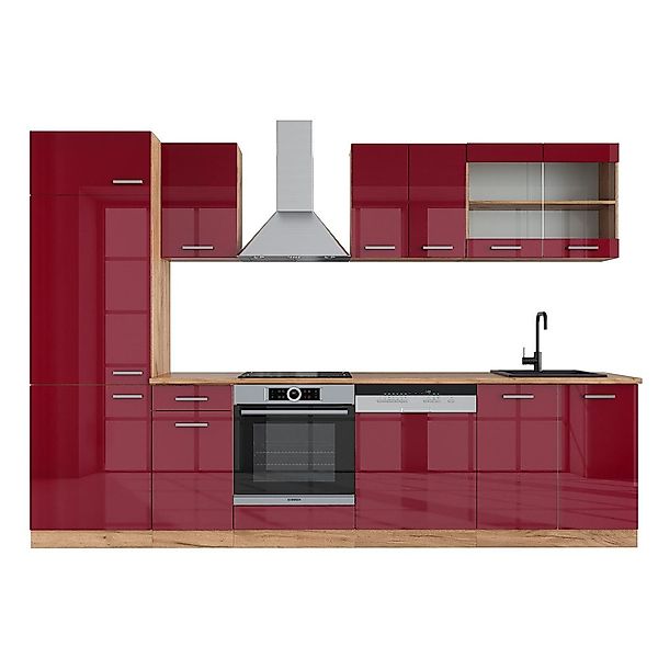 Vicco Küchenzeile R-Line, Rot Hochglanz/Goldkraft Eiche/Goldkraft günstig online kaufen
