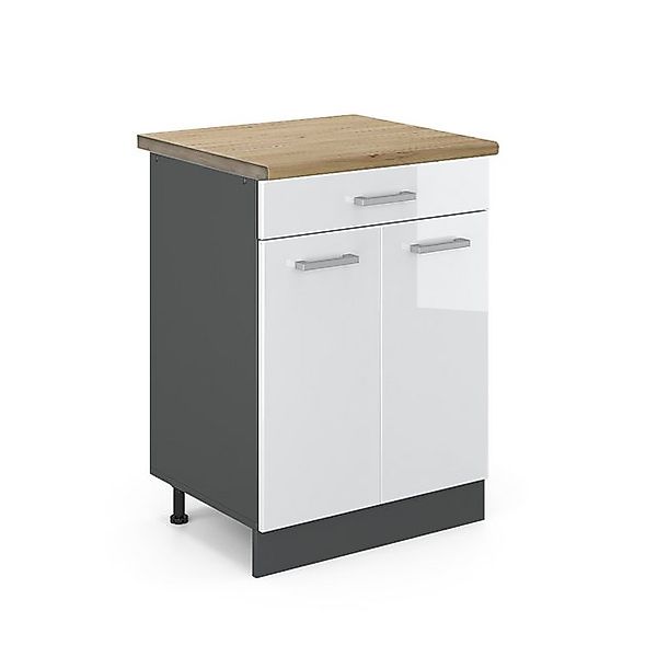 Vicco Küchenunterschrank R-Line Weiß Hochglanz/Anthrazit 80 cm AP Eiche günstig online kaufen