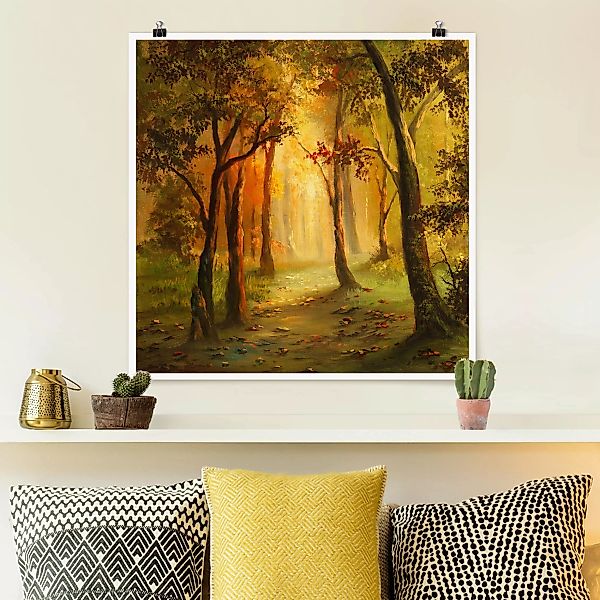 Poster Natur & Landschaft - Quadrat Gemälde einer Waldlichtung günstig online kaufen