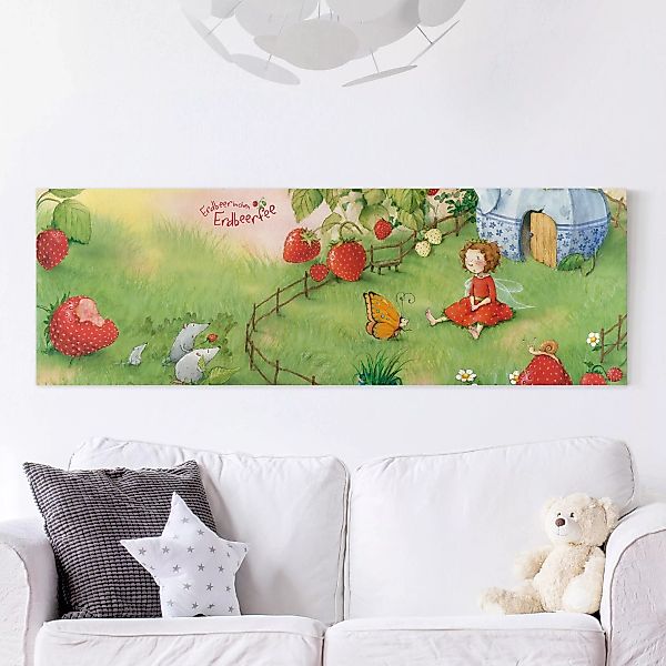 Leinwandbild Kinderzimmer - Panorama Erdbeerinchen Erdbeerfee - Im Garten günstig online kaufen