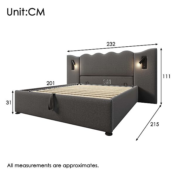 Ulife Polsterbett Hydraulisches Funktionsbett Struraumbett Doppelbett günstig online kaufen