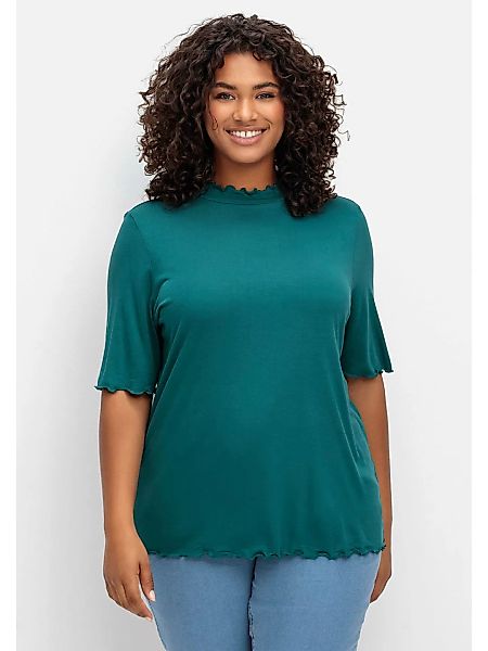 Sheego T-Shirt "Große Größen", mit Stehkragen und Wellensaumkanten günstig online kaufen