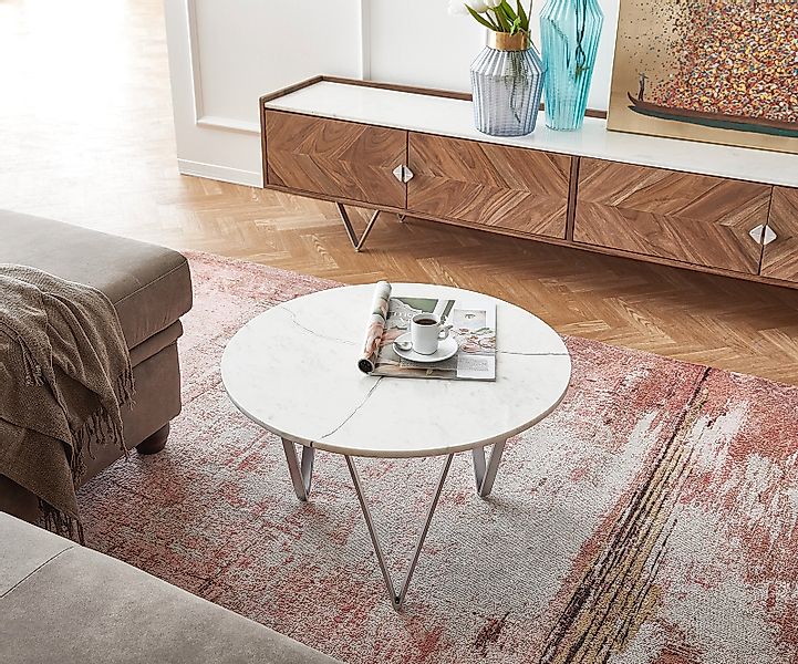 Couchtisch Luminoso 60x60 cm Marmor weiß mit Metallgestell günstig online kaufen