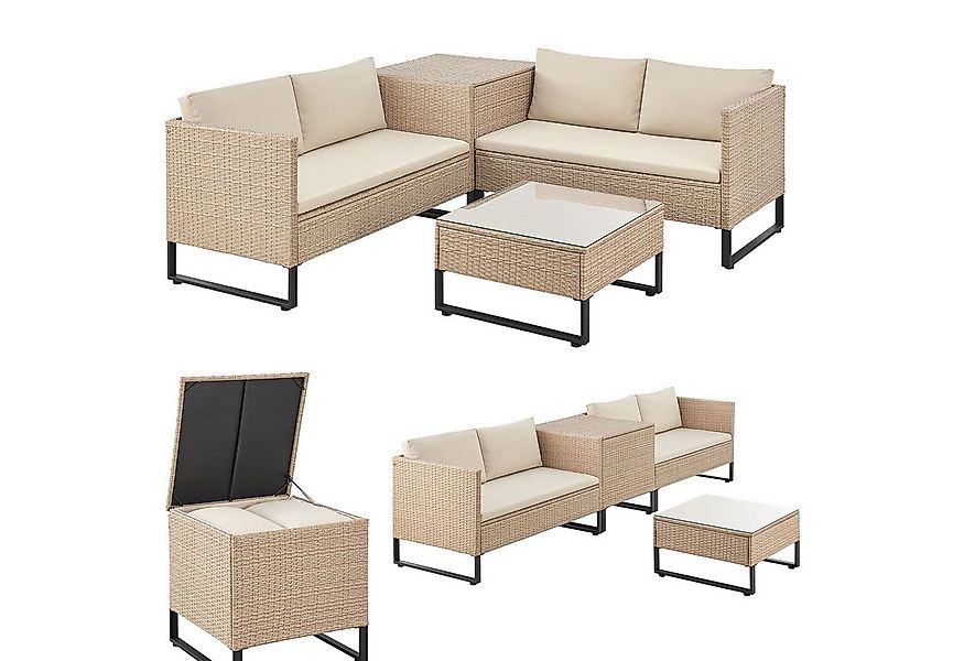 Juskys Gartenlounge-Set Santorini, (4-tlg), Polyrattan Sitzgruppe mit Beist günstig online kaufen