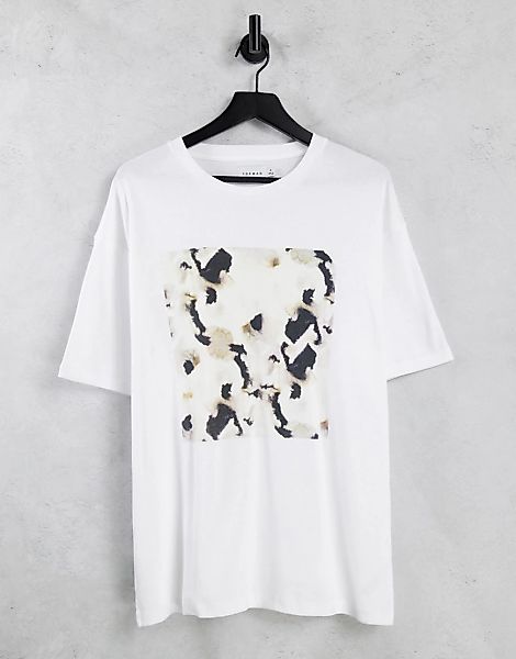 Topman – Oversize-T-Shirt mit Sublimationsdruck im Brustbereich in Weiß günstig online kaufen