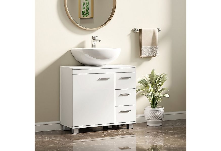 HOMCOM Waschbeckenunterschrank mit Schubladen, Soft-Close Tür, U-förmigen A günstig online kaufen