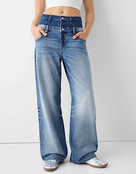 Bershka Baggy-Jeans Mit Doppeltem Bund Damen 32 Ausgewaschenes Blau günstig online kaufen