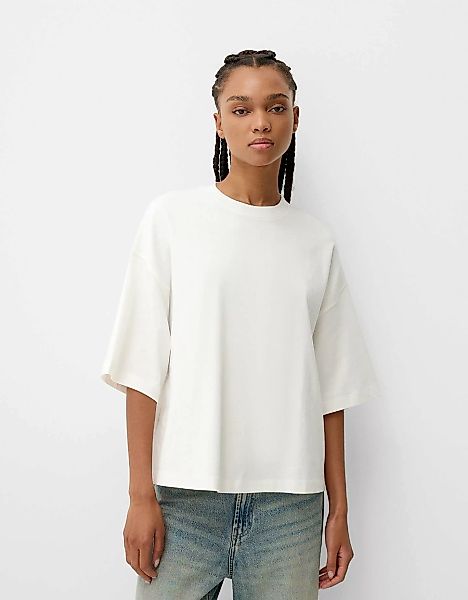 Bershka Kurzärmeliges Oversize-Shirt Damen Xl Grbrochenes Weiss günstig online kaufen