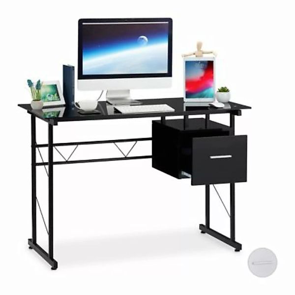 relaxdays Schreibtisch Glas mit Schublade schwarz günstig online kaufen