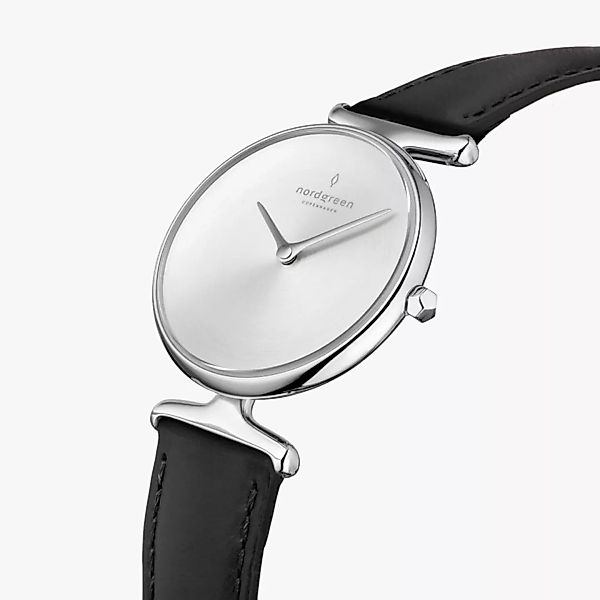 Armbanduhr Unika Silber | Mattes Edelstahl Ziffernblatt - Veganes Lederarmb günstig online kaufen