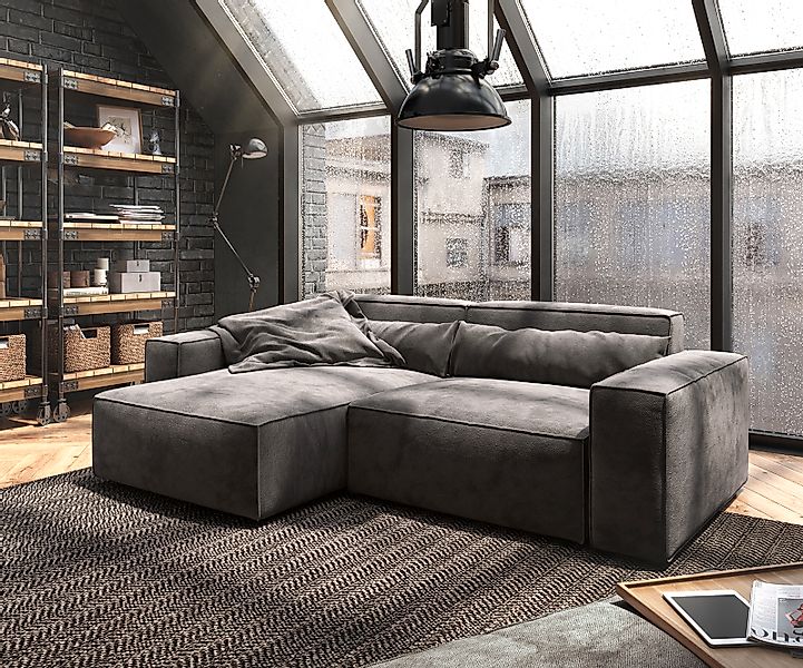 Ecksofa Sirpio 230x150 cm Mikrofaser Khakibraun Recamiere variabel mit Hock günstig online kaufen