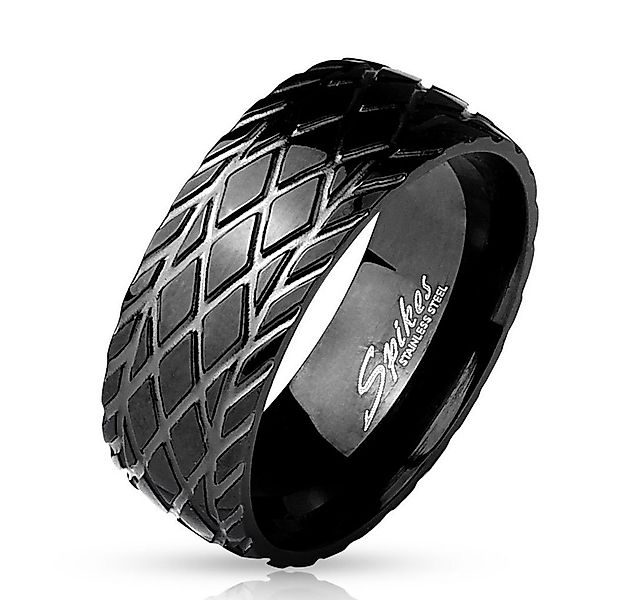 viva-adorno Fingerring Edelstahl Ring matt Schwarz gebürstet mit Reifenprof günstig online kaufen