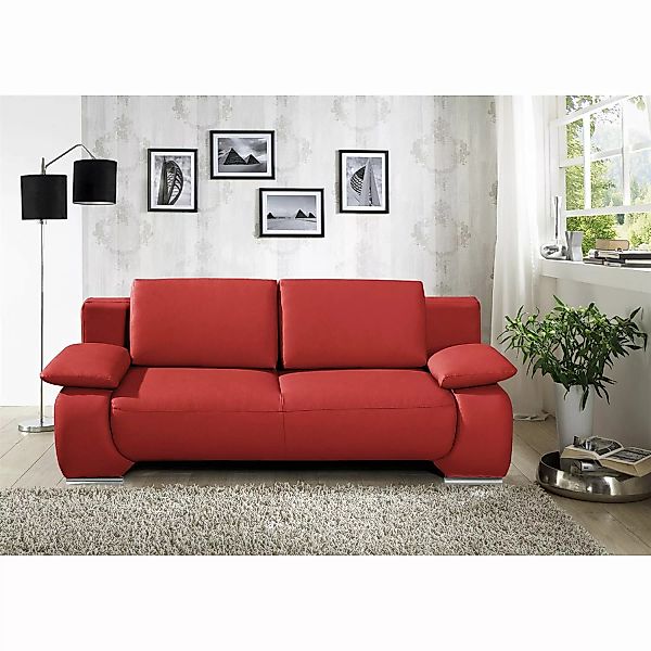 home24 Fredriks Schlafsofa Ramea 2-Sitzer Rot Echtleder 213x85x100 cm (BxHx günstig online kaufen