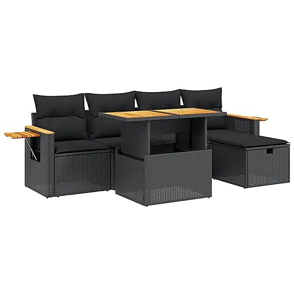 vidaXL 6-Tlg Garten-Sofagarnitur mit Kissen Schwarz Poly Rattan 3276135 günstig online kaufen