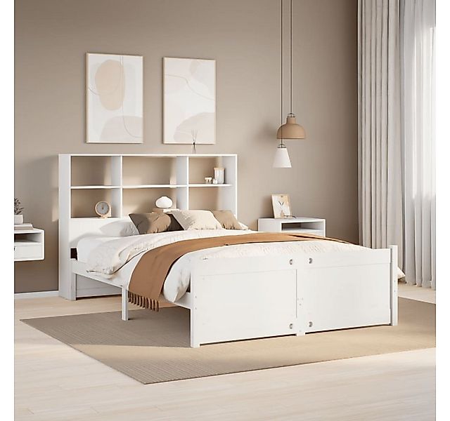 vidaXL Bett, Massivholzbett mit Regal ohne Matratze Weiß 160x200 cm Kiefer günstig online kaufen