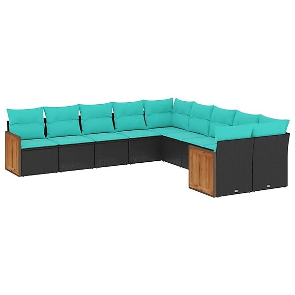 vidaXL 10-Tlg Gartensofa-Set mit Kissen Schwarz Polyrattan 3228031 günstig online kaufen