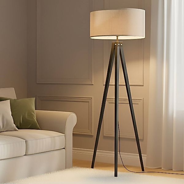 Lindby Stehleuchte Herry, schwarz, Holz, Dreibein, 153 cm günstig online kaufen