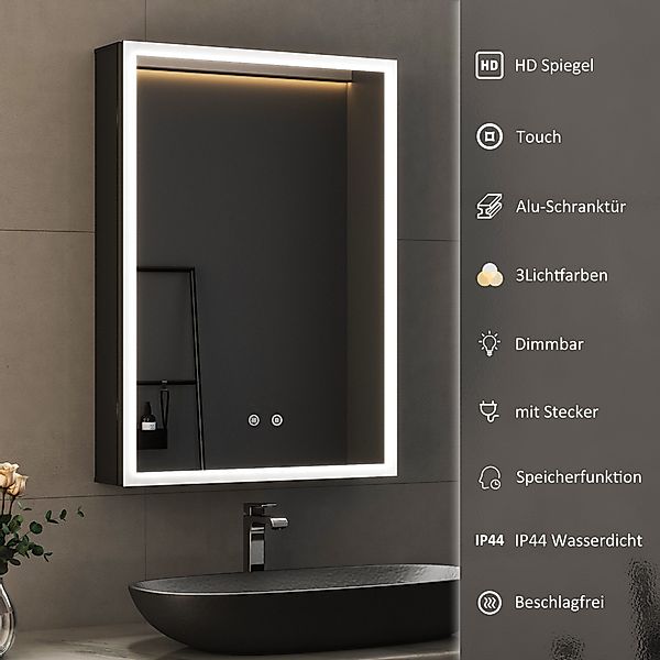 WDWRITTI Spiegelschrank LED Schwarz Alu-Schranktür Badezimmerspiegelschrank günstig online kaufen