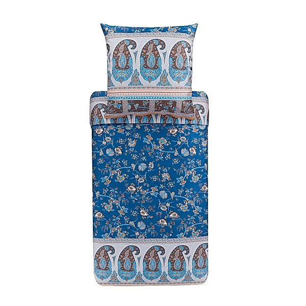 Bettwäsche Bassetti Mako Satin Genova B1 blau braun natur 135x200 günstig online kaufen