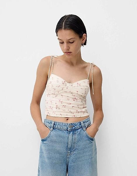 Bershka Cropped-Top Mit Bändern Und Schleife Damen Xs Kombiniert günstig online kaufen