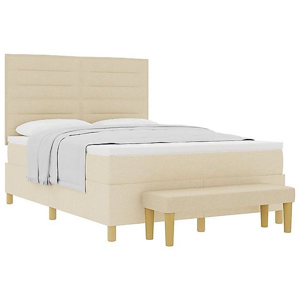 vidaXL Bett Boxspringbett mit Matratze & Bank Creme 160x200 cm Stoff (2-tlg günstig online kaufen