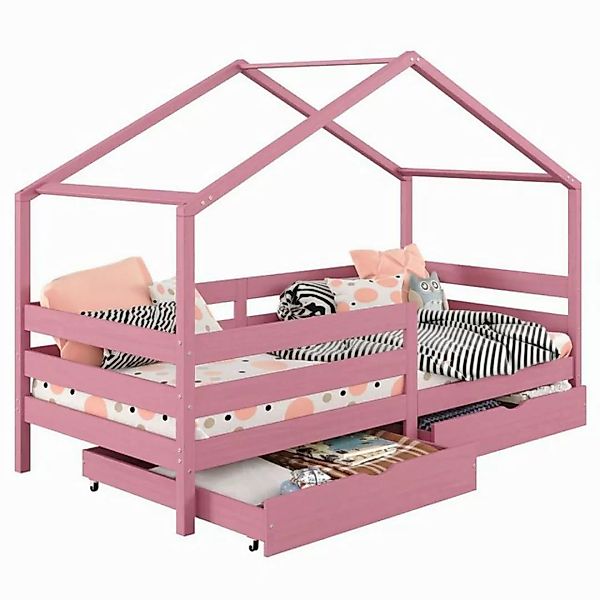 IDIMEX Kinderbett ENA, Hausbett Montessori 90 x 200 Bett Rausfallschutz Kie günstig online kaufen