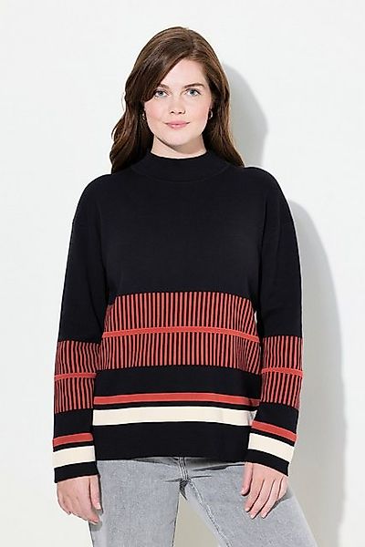 Ulla Popken Strickpullover Pullover Streifen Stehkragen Langarm Biobaumwoll günstig online kaufen