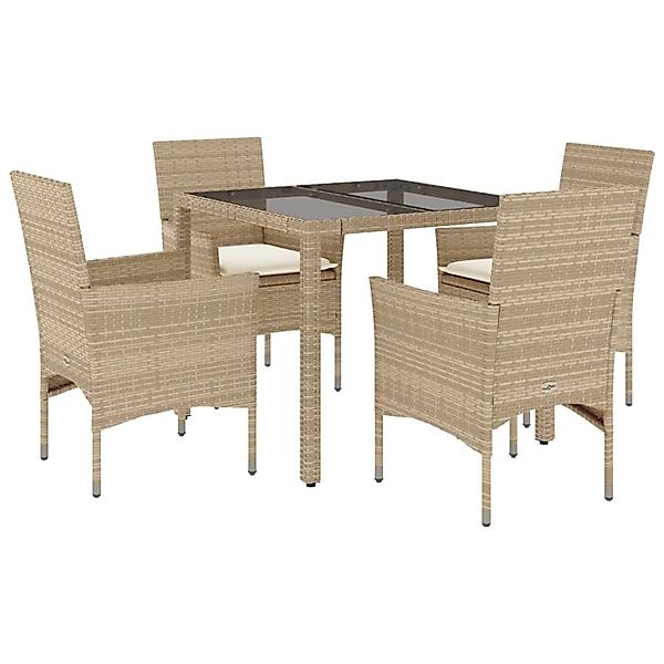 vidaXL 5-Tlg Garten-Essgruppe mit Kissen Beige Poly Rattan und Glas 3278568 günstig online kaufen