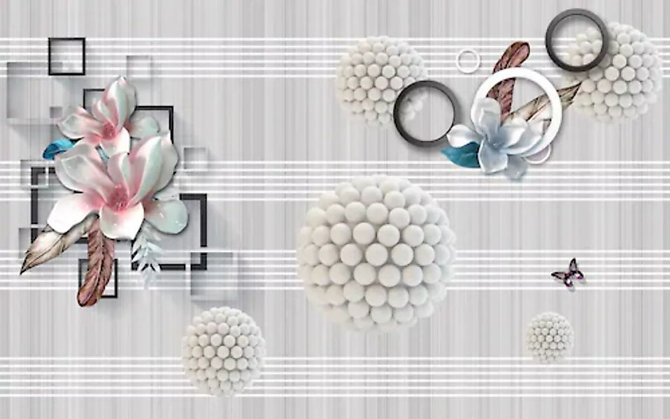 Papermoon Fototapete »Abstrakt 3D Effekt mit Blumen« günstig online kaufen