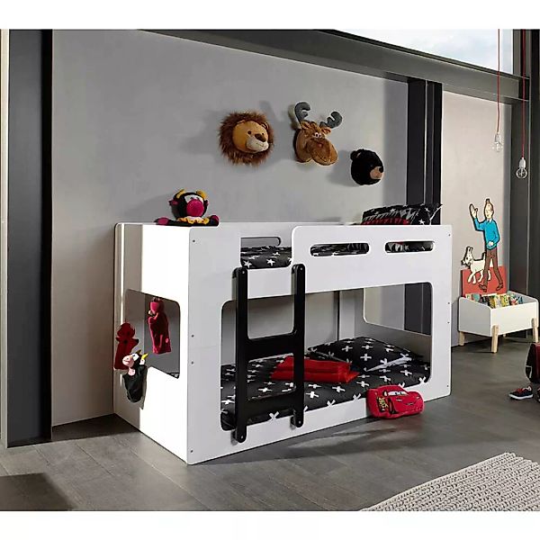 Kinderzimmer Etagenbett in Weiß und Schwarz 90x200 cm günstig online kaufen
