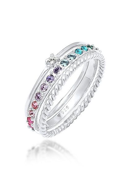 Elli Ring-Set Kristalle Farbig Regenbogen Set (3 tlg) 925 Silber, Ring Set günstig online kaufen