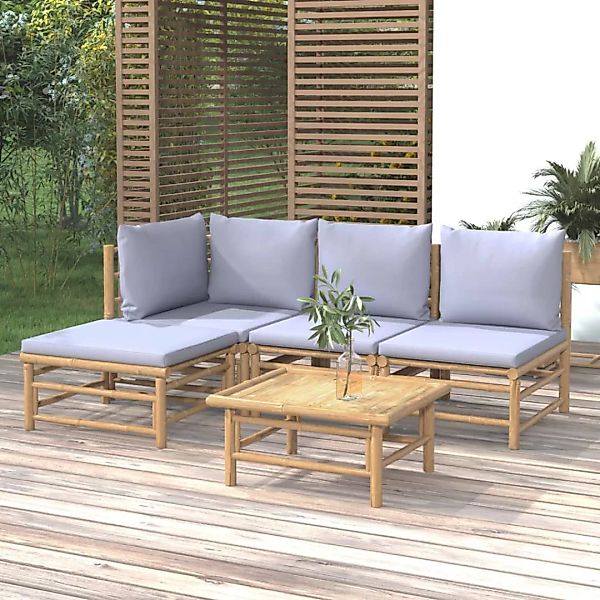 Vidaxl 5-tlg. Garten-lounge-set Mit Hellgrauen Kissen Bambus günstig online kaufen