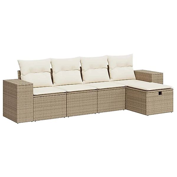 vidaXL 5-Tlg Garten-Sofagarnitur mit Kissen Beige Poly Rattan 3325664 günstig online kaufen