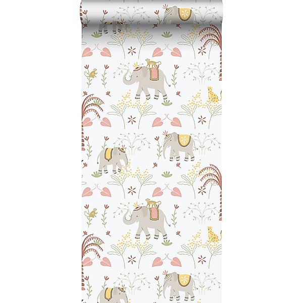 Sanders & Sanders Tapete Elefanten Grau Rot und Weiß 53 cm x 10.05 m günstig online kaufen