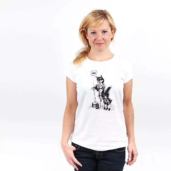 Foxes At The Bus Stop - Printshirt Frauen Aus Biobaumwolle günstig online kaufen
