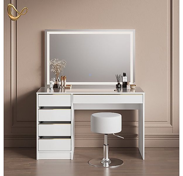 Livinity® Schminktisch Imola, Weiß/Gold/Gold, mit LED-Spiegel und Hocker günstig online kaufen